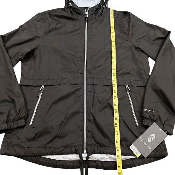 Free Country Windbreaker Mens Medium Black Lined Hooded Full Zip Outdoor Travel - Picture 12 of 12